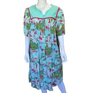 Go Softly Patio Floral Geisha Print w/ Button Front & Pockets Vintage Womens L